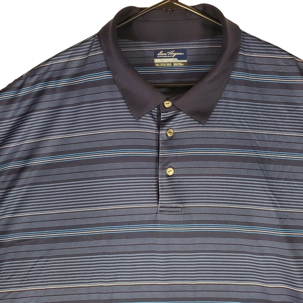 Ben Hogan Performance Mens 3XL Blue Striped Short Sleeve Golf Polo Shirt